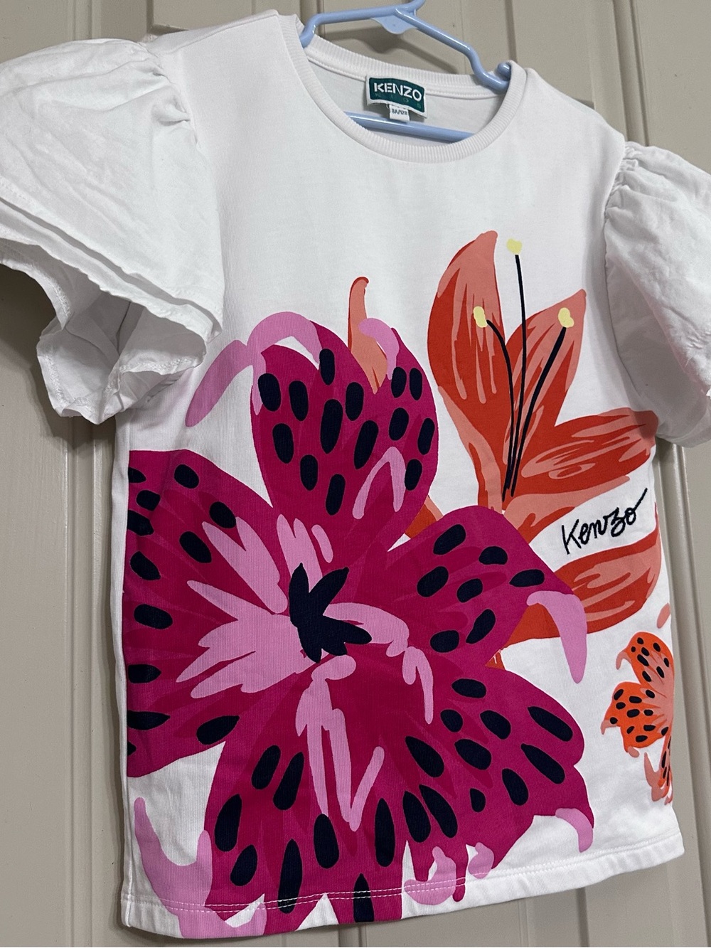 Kenzo White Tee with Pink & Orange Floral Artwork